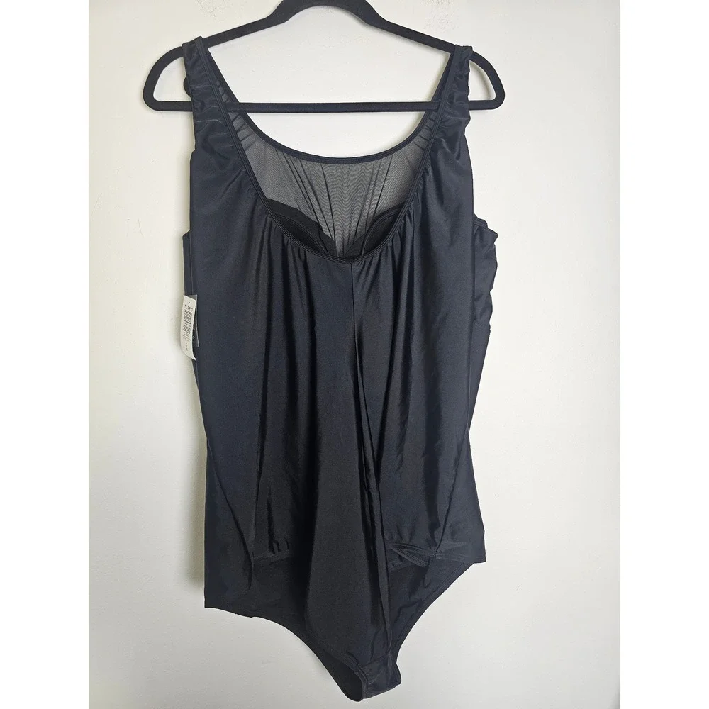 [Goth/Chic] Torrid Mesh High Neck One Piece Swimsuit Womens 5 5X 28 Black Ruched